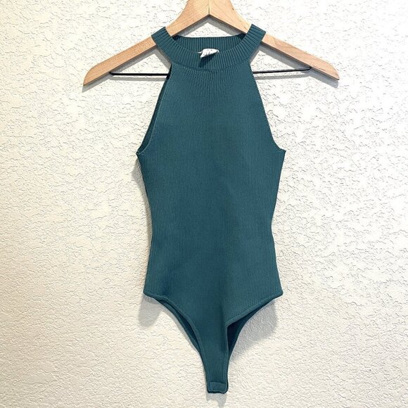 Happily Grey Green High Neck Ribbed Bodysuit Medium - Picture 1 of 4